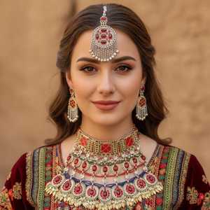 Exquisite And Elaborate Traditional Tribal Necklace Featuring Deep Luminous Blue Oval <b>Beads</b> Strung Meticulously With Tiny Matchs - Product Image 5