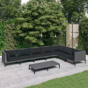 Conjunto de Muebles de Jardín de Ratán Gris Oscuro con Cojines Negros - Product Image 1