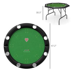 47\" Green Foldable <b>Round</b> Poker <b>Table</b> for 8 Players Casino Style <b>Folding</b> Gaming <b>Table</b> with Cup Holders - Product Image 3