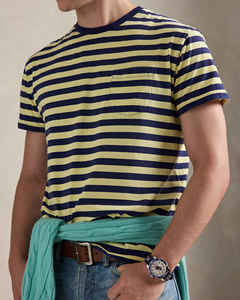 เสื้อยืดลายทางผู้ชายโลโก้แบบกำหนดเอง – ผ้าฝ้าย 100% คุณภาพสูง เนื้อนุ่ม สวมใส่สบาย แขนสั้น เสื้อยืดพื้นฐานสำหรับฤดูร้อน ใส่ได้ทุกวัน - Product Image 5