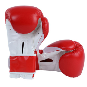 Best Selling Kick Boxing Gloves Red And White Color Fighting Gears Punching Bag PU Boxing Gloves With Velcro <b>Strap</b> Closure - Product Image 1