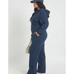 Custom Oversized Joggers Set Women <b>Zip</b> <b>Up</b> <b>Tops</b> Hoodie Terry Heavy Cotton Tracksuits Blank Streetwear Sweatpants and Jacket - Product Image 3