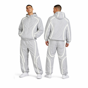 OEM Men's <b>Black</b> Reflective Tracksuit Set Hooded <b>Windbreaker</b> Jacket Jogger Pants 2 Piece Nylon Sports Running Suit Gym Streetwear - Product Image 5