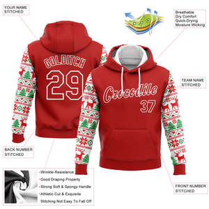 Custom Christmas Hoodie <b>Men's</b> <b>Red</b> White Print Personalized Name Number Sport Casual Wear Winter Knitted <b>Sweatshirt</b> - Product Image 3
