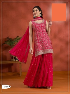 Traje Sharara de Georgette Sintético con Bordado de Alta Calidad, Diseño de Última Moda, Vestido Étnico Pakistaní de Fab Zone para Fiestas - Product Image 2