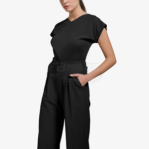 Ensemble de blouses médicales noires pour femmes, col en V, pantalon large, tricoté 100% coton, uniforme d'hôpital pour le personnel médical - Product Image 4