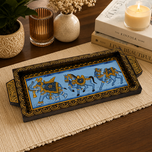 Handcrafted Wooden Printed Serving Tray | Traditional Indian Decorative <b>Table</b> Tray - Product Image 6