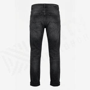 Jean en denim coupe droite délavé foncé pour homme, coupe slim, taille mi-haute, en coton, style décontracté, pantalon d'automne - Product Image 2