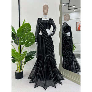 Vestidos de Noche Negros de Diseñador, Listos para Usar, para Fiestas, Lehenga Saree Sin Coser, Estilo Elegante - Product Image 2