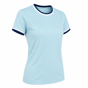 Camiseta de Manga Corta para Mujer, Cuello Redondo, Color Azul Claro, Corte Regular, Secado Rápido, Color Sólido, Ropa Deportiva Informal, 100% Algodón, Verano - Product Image 2