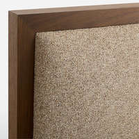 Cama Moderna con Plataforma Tapizada y Tallada a Mano, con Tela Tejida y Base de Madera Sólida, Muebles de Dormitorio Minimalistas de Lujo