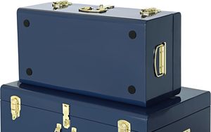 ชุดกล่องเก็บของโลหะสีน้ำเงินกรมท่า 2 ชิ้น กล่องเหล็กตกแต่งพร้อมตัวล็อคสีทอง สำหรับตกแต่งบ้าน สำนักงาน และห้องนั่งเล่น - Product Image 3