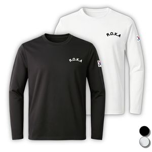 T-shirt à manches longues col rond pour homme MACCI, 100 % polyester, coupe sportive classique, blanc et noir, respirant, décontracté, uni, 200 grammes, doux - Product Image 3
