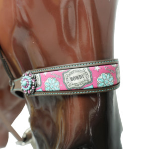 Western Argentina Leather Howdy Print Noseband <b>Tie</b> Down With Leather Strap And Turquoise Conchos - Product Image 6