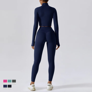 ชุดออกกำลังกายโยคะสำหรับผู้หญิง 2 ชิ้น แบบไร้ตะเข็บ ลายเรียบ ยกกระชับสะโพก - Product Image 2