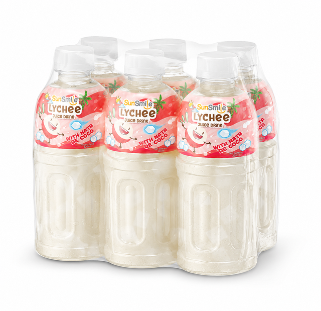 SunSmile Lychee Juice Drink with Nata De Coco 320ml X 6 Bottles