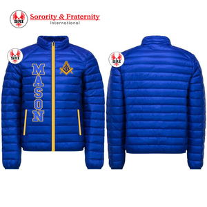 Masonic Master Mason Long Front Custom Embroidery Windproof Eco-Friendly <b>Lightweight</b> Puffer <b>Jacket</b> | Masonic Regalia Custom Made - Product Image 1