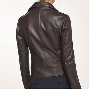 Sheep Skin Breathable Moto <b>Jacket</b> Asymmetrical Zip Front Woven Leather Skin Leather <b>Jackets</b> - Product Image 2