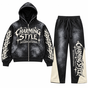 Custom Print Logo <b>Y2K</b> 100% Streetwear Cotton <b>Tracksuit</b> High Quality Plain Oversize Two Piece Pullover Hoodie <b>Tracksuit</b> for Men - Product Image 1