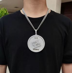 Nouveau design de pendentif en moissanite, grande plaque ronde personnalisée avec nom ou mot, pendentifs sertis de pierres, argent 925, bijoux de luxe - Product Image 5