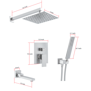 Male NPT Brushed Nickel Shower System 12 Inch Rain Shower Head Handheld Shower <b>Spray</b> Wall <b>Mount</b> Bathtub Fixture - Product Image 2