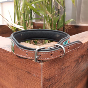 Collier de chien en cuir usiné à la main à fleurs réglable de haute qualité laisse de chien rembourrée confortable de luxe pour l'entraînement - Product Image 6