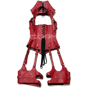 คอร์เซ็ทหนังสีแดงทรงโกธิคเสริมโครงเหล็กพร้อมฮาร์ดแวร์ - Product Image 2