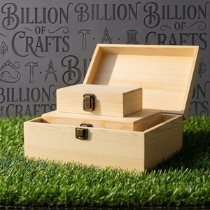 Boîte de rangement rectangulaire en bois de pin non fini, polie, avec couvercle à charnière et verrouillable, pour bijoux, artisanat, emballage cadeau, lot de 3 - Product Image 1