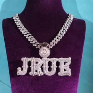 JRUE Moissanite Pendant 925 Silver Rhodium Plated Hip Hop <b>Chain</b> Necklace Men's Letter Charm Everyday Wear - Product Image 2