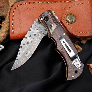 New Edition Copper Damascus Handmade Back <b>Lock</b> Folding Knife Stag Horn Rosewood Steel Bolster Handle Outdoor Hunting Knife - Product Image 4