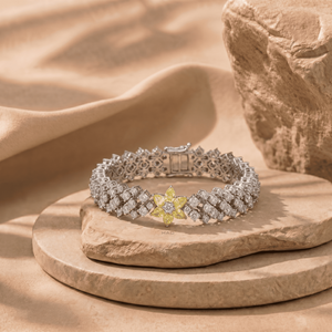 Brazalete de Cadena con Eslabones de Flores y Diamantes, Chapado en Rodio Plateado, de la Mejor Calidad, Ajustable, para Mujeres, Ideal para Fiestas, de la India - Product Image 5