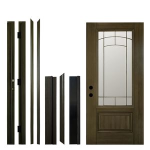 36X80 Puerta de entrada de fibra de vidrio Lisa marrón oscuro Marco de vinilo Brickmould 3/4 Vista Vidrio esmerilado Estilo clásico Puerta delantera derecha - Product Image 2