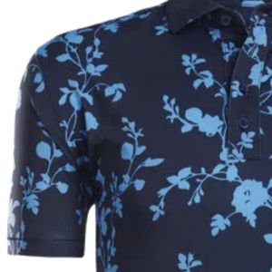 Polo pour homme à sublimation florale bleue, manches courtes, léger, haut de sport confortable, idéal pour le golf et l'entraînement en extérieur - Product Image 4