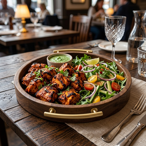 Bandeja Redonda de Madera de Mango de Lujo con Asas Doradas para Hoteles, Restaurantes y Decoración de Bodas, Plato de Postre Premium, Vajilla - Product Image 5