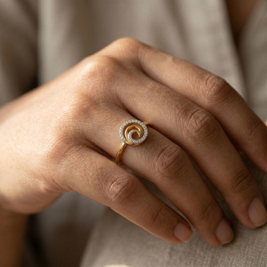 Women's Yellow Gold labgrown Diamond <b>Ring</b> Round Brilliant Cut Spiral Design Engagement <b>ring</b> 10K,14K,18K solid gold & <b>925</b> <b>Silver</b> - Product Image 3