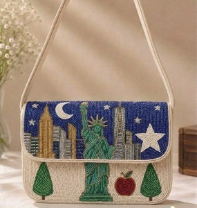 Bolso de Hombro Estilo Americano con Cuentas, Diseño Paisaje Urbano, Patrón Estatua de la Libertad, Bolso de Moda, Bolso Casual de Viaje - Product Image 1