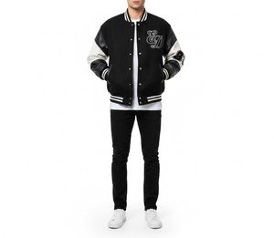 Veste universitaire noire en cuir véritable de qualité supérieure avec logo ED brodé, manches classiques, service OEM en gros - Product Image 4