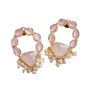 Pendientes de Latón Natural con Cristal Curativo Genuino de Primera Calidad, Chapado en Oro de Alto Pulido, Sin Níquel, Duraderos, Calidad de Exportación al por Mayor - Product Image 1