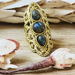 Trendy Latest Boho Brass <b>Rings</b> For Women 18K Gold Plated <b>Chunky</b> Statement Vintage Filigree Labradorite <b>Ring</b> Wholesale <b>Ring</b> - Product Image 3