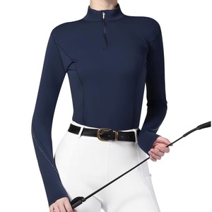 Women Navy Blue Quarter Zip Equestrian Riding Base Layer Shirt Sleeveless Stretch Eco-Friendly Anti-UV Training Show <b>Top</b> Custom - Product Image 1