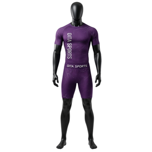 Ensemble de chemise et short de compression pour homme, violet et blanc, respirant, séchage rapide, extensible, pour la salle de sport, l'entraînement, la course à pied, vêtements de sport athlétiques - Product Image 1