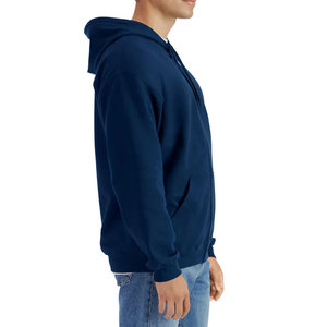 Sweat-shirt à capuche zippé bleu marine pour homme, coupe classique, en molleton tricoté, couleur unie, décontracté, écologique, polyester/coton, vêtements d'hiver - Product Image 5