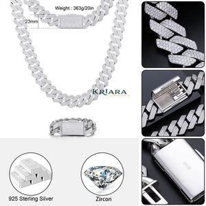 Men's S925 Sterling <b>Silver</b> Moissanite <b>Chain</b> Necklace Rhodium Plated Hiphop Everyday Wear - Product Image 4