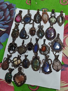 Handmade Wire Wrapped Natural Stone Pendant Necklace Copper Alloy Vintage Charm Antique Bronze Plated Box <b>Chain</b> Unisex Jewelry - Product Image 4