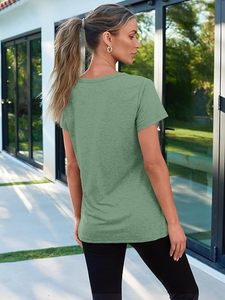 <b>Women's</b> Sage Green Crew Neck Short Sleeve Loose Fit Cotton Jersey T-Shirt Casual Solid Color Breathable Spring Summer <b>Top</b> - Product Image 6