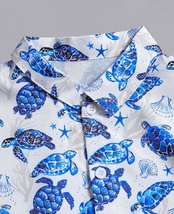 <span class=keywords><strong>Camisa</strong></span> Hawaiana Casual y Elegante para Hombre con Estampado Digital de Animales Marinos, Tela Ecológica de Poliéster/Algodón, Verano - Product Image 3