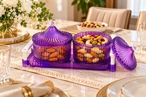 Ensemble de contenants pour fruits secs à 2 compartiments, couleur violette, avec couvercle et plateau, en plastique anti-poussière, pour le rangement des collations, articles ménagers, organisateur de cuisine - Product Image 3