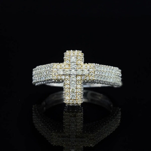 <b>Cross</b> Style Moissanite Diamond <b>Ring</b> 925 Sterling <b>Silver</b> Pave Setting Round Cut Religious Unisex Jewelry for Men's Gifts - Product Image 1