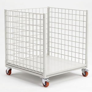 Contenedor de Malla de Acero Blanco con Ruedas, Carro de Almacenamiento Industrial de Cuatro Ruedas, Recubrimiento en Polvo OEM - Product Image 1