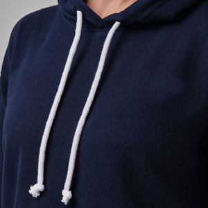 Women <b>Navy</b> Cropped Hooded Sweatshirt Long Sleeve Knitted Cotton Solid Color Autumn Casual Wear - Product Image 6